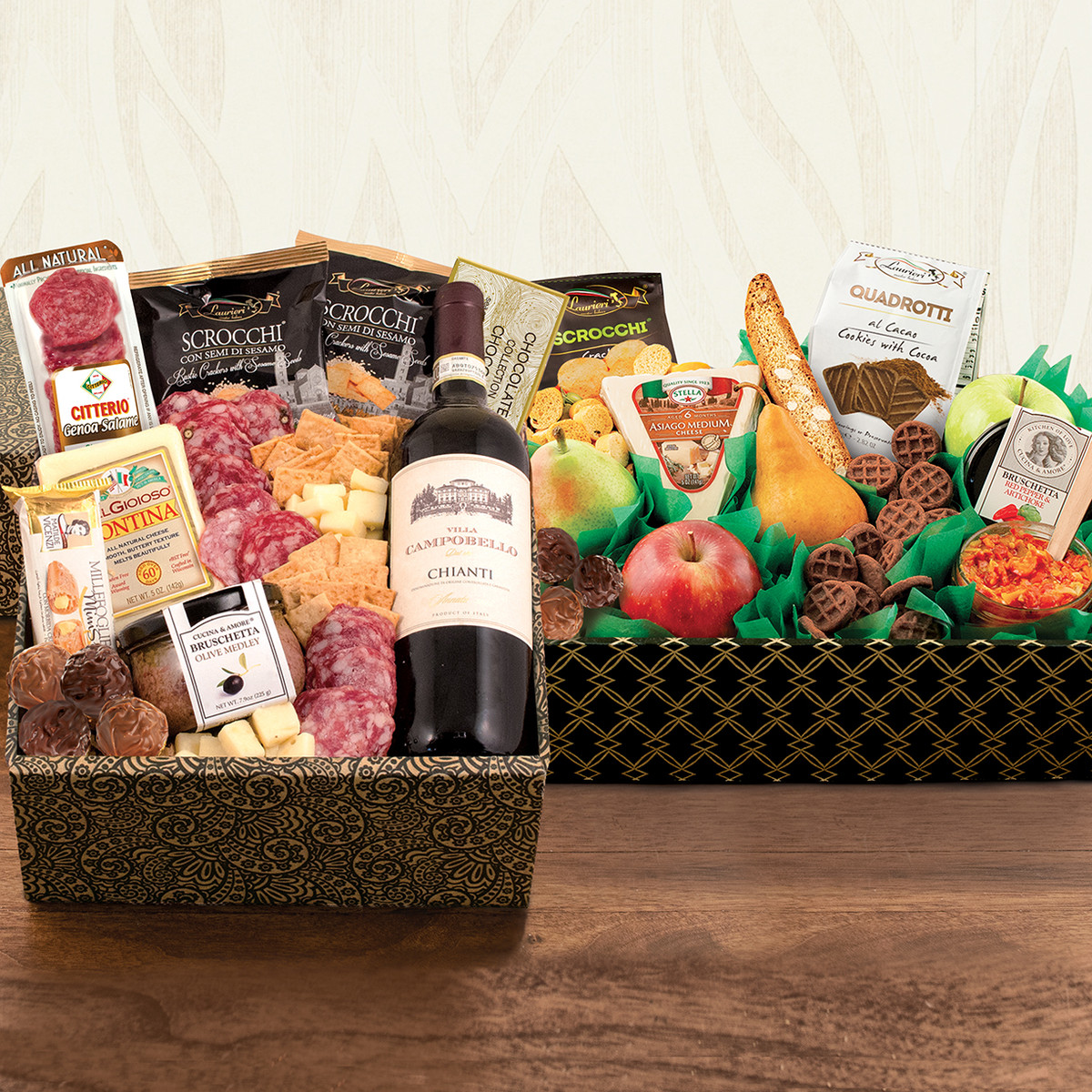 Italian Wine, Fruit, Cheese and Gourmet Double Decker Gift Box